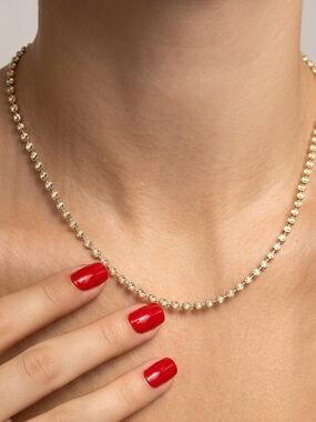 14K Gold Plated Diamond-Cut Moon Ball Chain Necklace | Waterproof